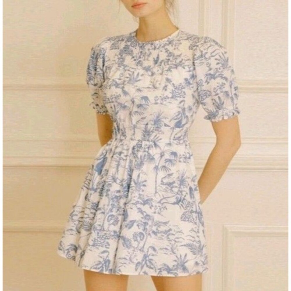 Storia Mini Dress Boutique Store Women's Size Small Blue Tropical Print